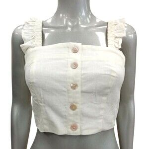 Choosy Amanda XS White Cream Cropped Top Center Buttons Ruffle Lined Smocked U4